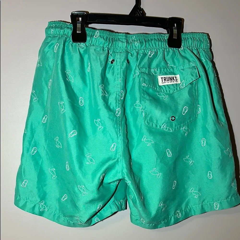 Mens Swim Trunks Pelican Print Elastic Waist 6.5 Inseam Green Size M